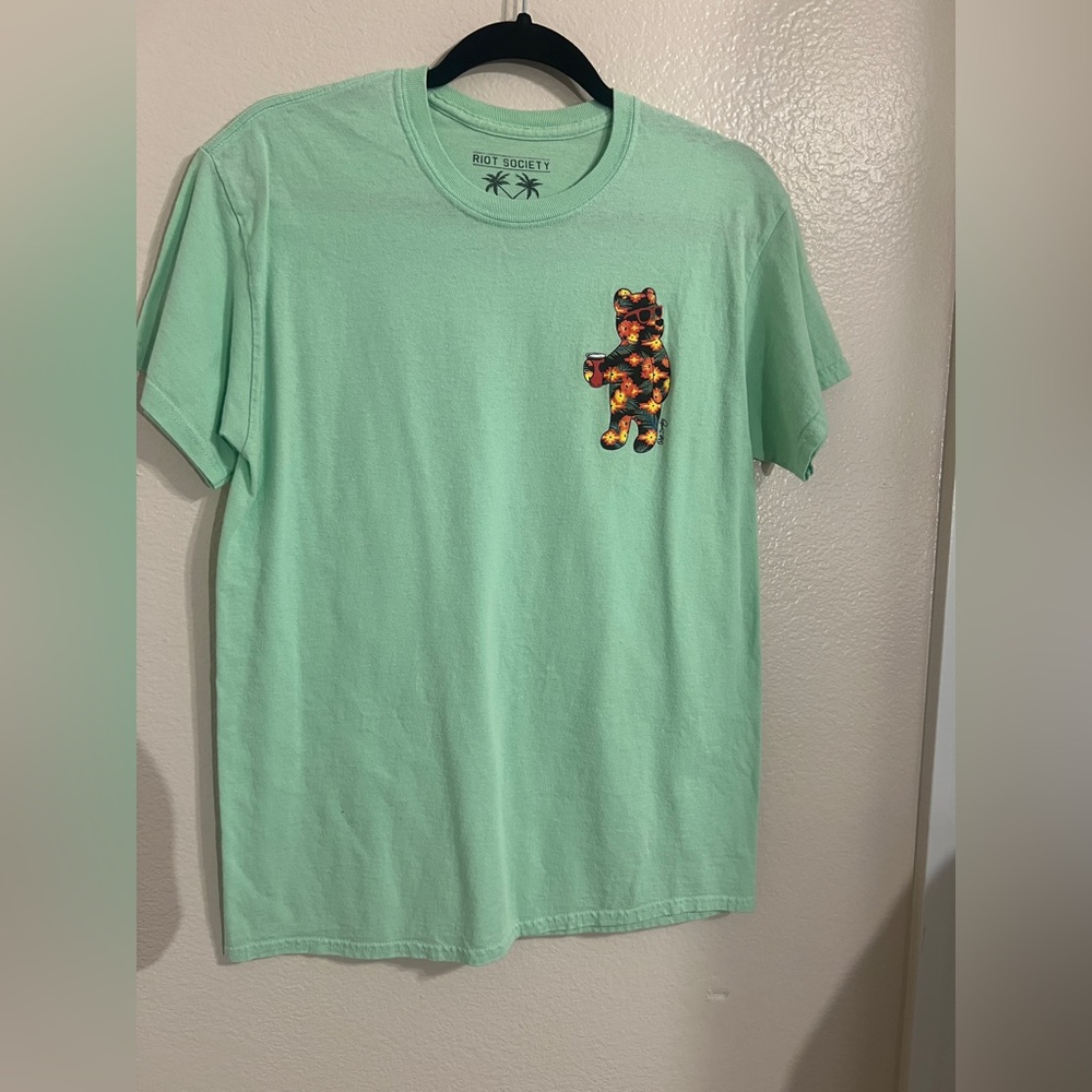 Riot Society Light Green Tee with Floral Bear